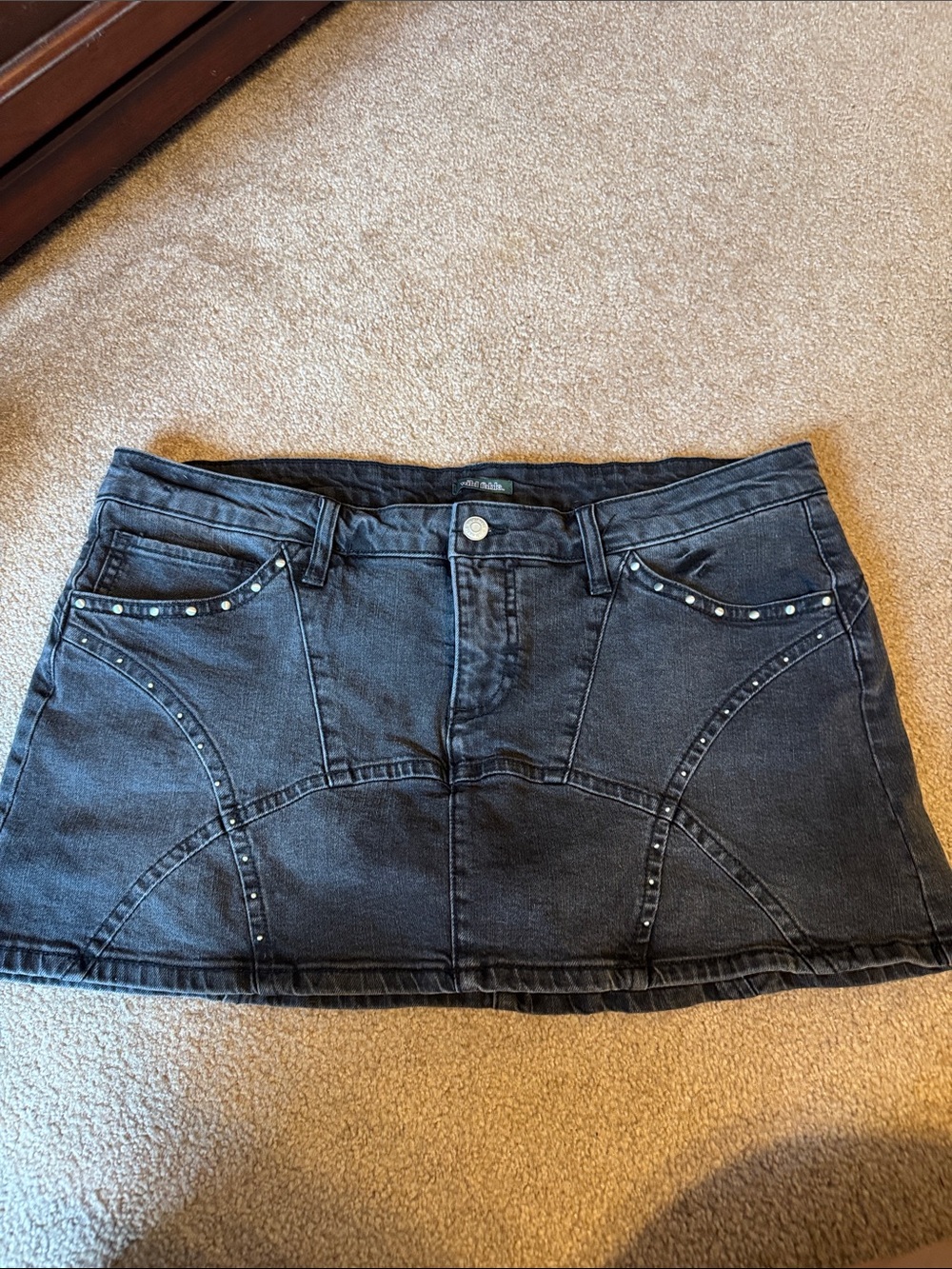 wild fable Black Denim Mini Skirt with Stud Detailing